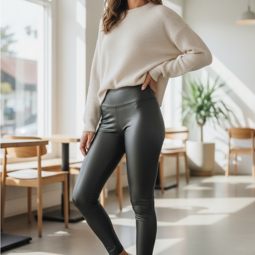 Faux learher shiny coatd Army green Leggings